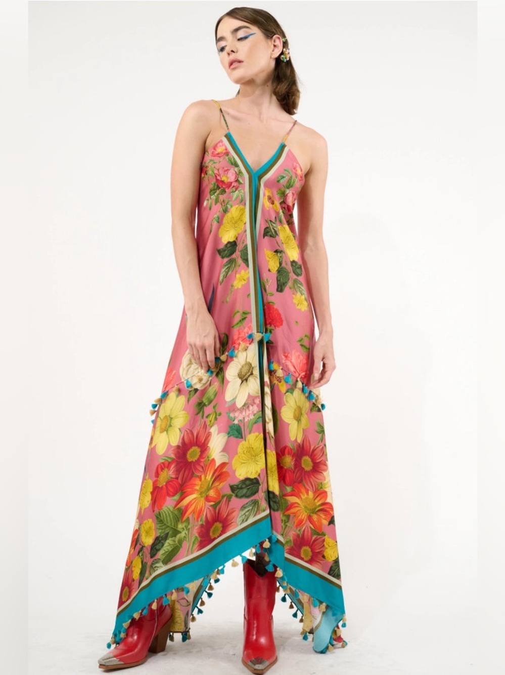 Aratta Silent Journey My Valentine Floral Asymmetrical Maxi Dress Size Large